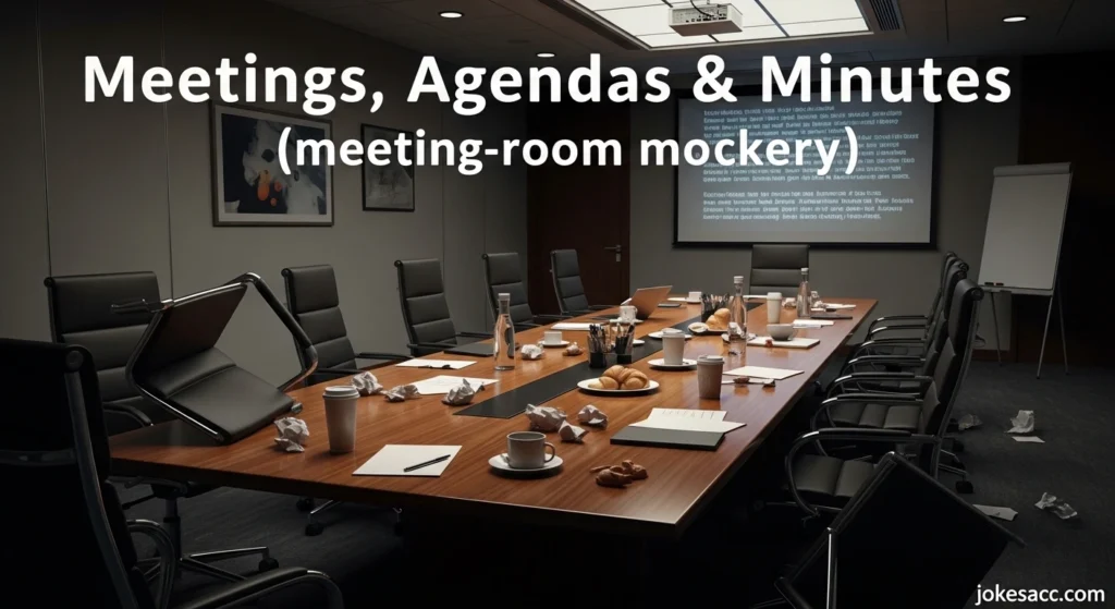 Meetings, Agendas & Minutes (meeting-room mockery)