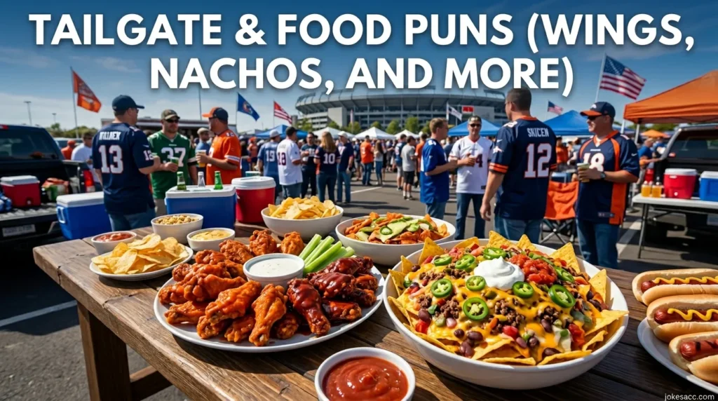 Tailgate & food puns (wings, nachos, and more)